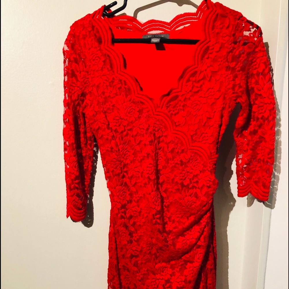 Red lace dress by Suzy Shier